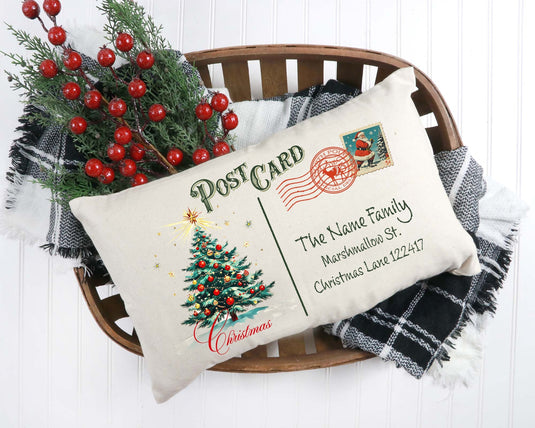 Christmas Post Card (Customizable) Pillow Cover 12x20 Gift Cotton and Crate