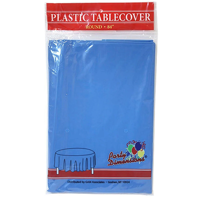 Load image into Gallery viewer, *WHOLESALE* TableCloth Plastic Disposable Round Medium Blue 84&#39;&#39;:36CT Table Cover Party Dimensions
