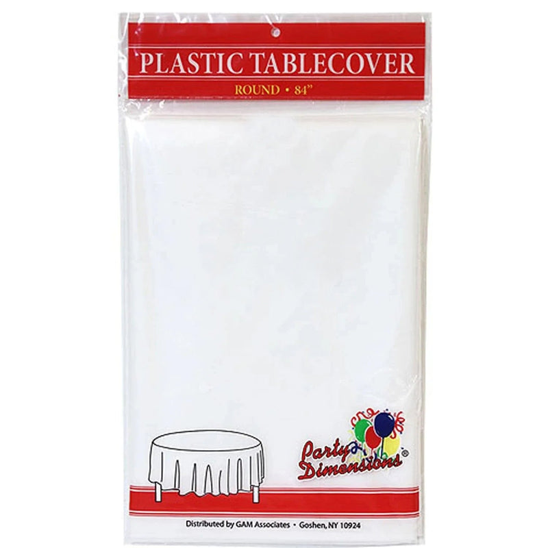 Load image into Gallery viewer, *WHOLESALE* TableCloth Plastic Disposable Round Clear 84&#39;&#39;:36CT Table Cover Party Dimensions
