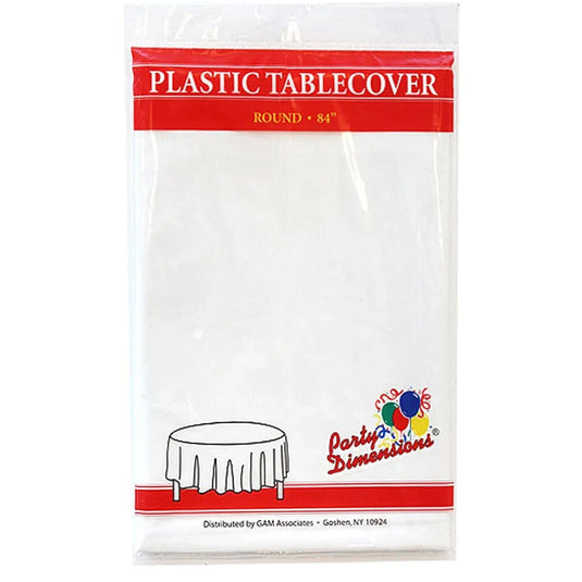 TableCloth Plastic Disposable Round White 84'' Table Cover Party Dimensions