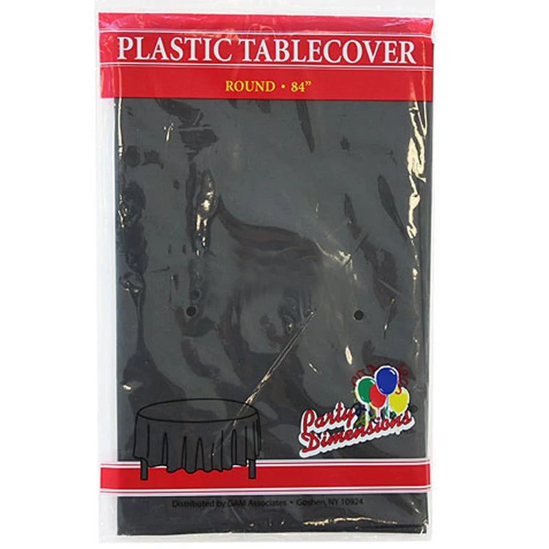 Load image into Gallery viewer, *WHOLESALE* TableCloth Plastic Disposable Round Black 84&#39;&#39;:36CT Table Cover Party Dimensions
