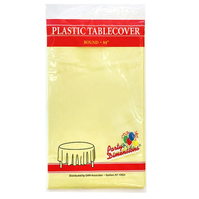 TableCloth Plastic Disposable Round Yellow 84'' Table Cover Party Dimensions