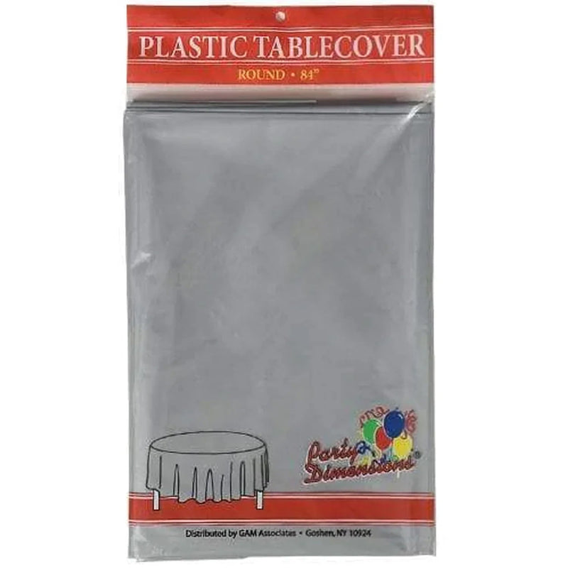 Load image into Gallery viewer, *WHOLESALE* TableCloth Plastic Disposable Round Silver 84&#39;&#39;:36CT Table Cover Party Dimensions
