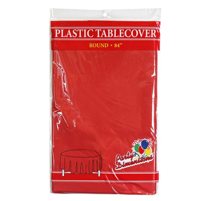 TableCloth Plastic Disposable Round Red 84'' Table Cover Party Dimensions