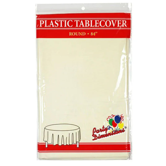 *WHOLESALE* TableCloth Plastic Disposable Round Ivory 84'':36CT Tablesettings Party Dimensions