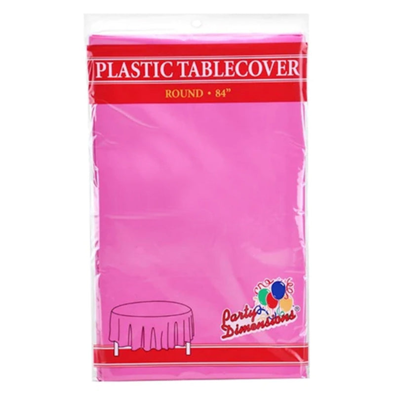 Load image into Gallery viewer, *WHOLESALE* TableCloth Plastic Disposable Round Hot Pink 84&#39;&#39;:36CT Table Cover Party Dimensions
