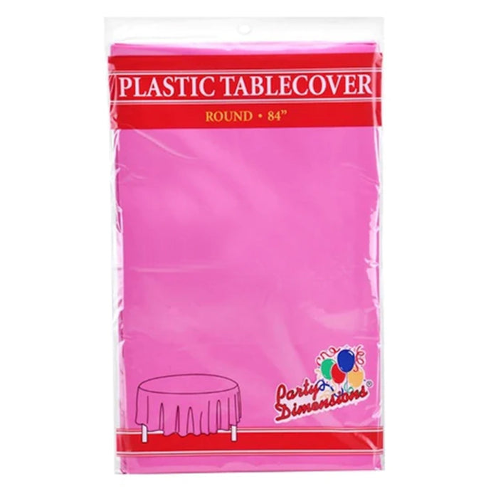 TableCloth Plastic Disposable Round Hot Pink 84'' Table Cover Party Dimensions