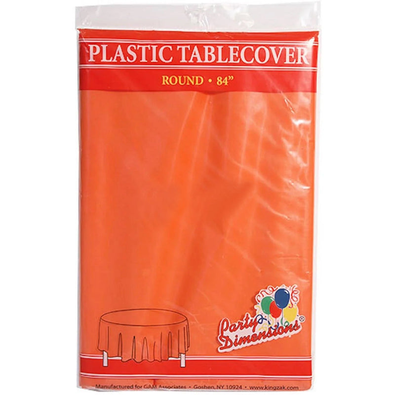 Load image into Gallery viewer, TableCloth Plastic Disposable Round Orange 84&#39;&#39; Table Cover Party Dimensions
