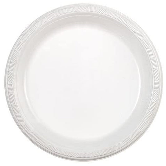 Party Dimensions Round White Party Plastic Plates 9" Disposable Plates Party Dimensions