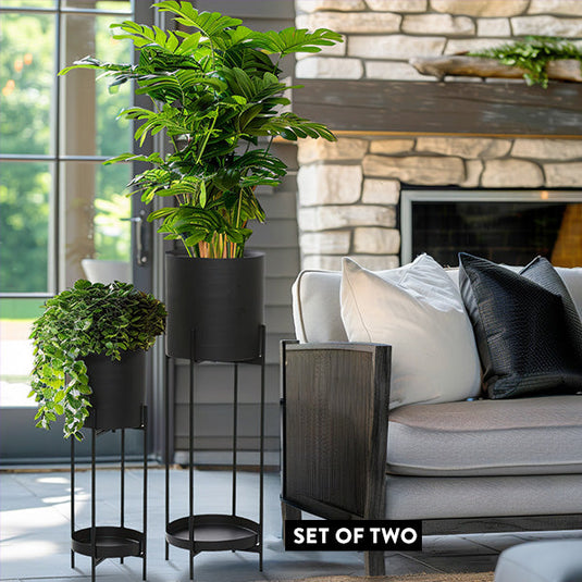 Tall Matte Black Metal Planters on Stands, Set of 2 Whats trending UMA