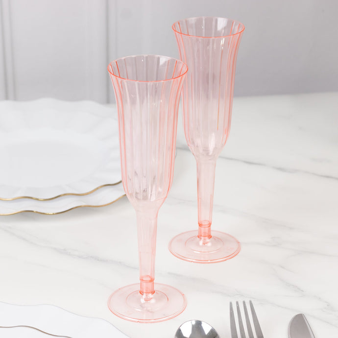 12-Pack Plastic Champagne Flutes Transparent Blush Flared Design - Lightweight Disposable Toasting Glasses 6oz Disposables HIER_4300