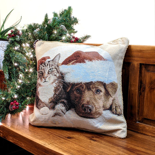 Best Friend Pets Dog and Cat Christmas Tapestry Woven Throw Pillow Cover Gift Tache Home Fashion