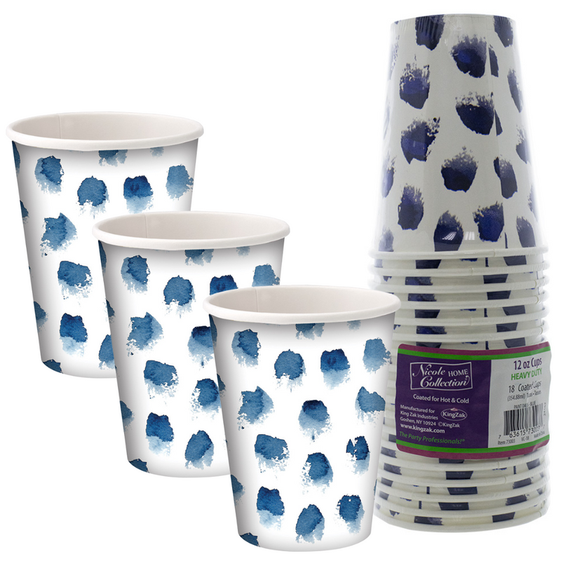 Load image into Gallery viewer, Paint Dabs Blue 12oz Paper Cups Disposable Cups Nicole Home Collection
