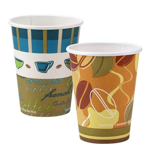 *WHOLESALE* 12 oz. - Disposable - Coffee Bean Pattern - Hot/Cold Cups | 960 ct. Paper Cups VeZee