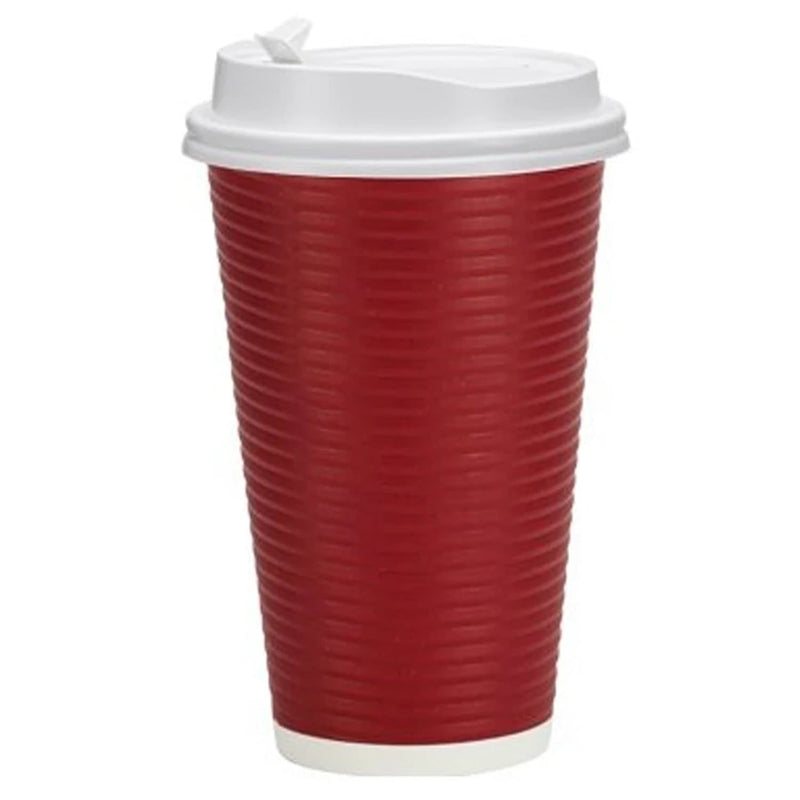 Load image into Gallery viewer, Paper Cup Maroon Hot Cold with lid 16 oz Paper Cups VeZee
