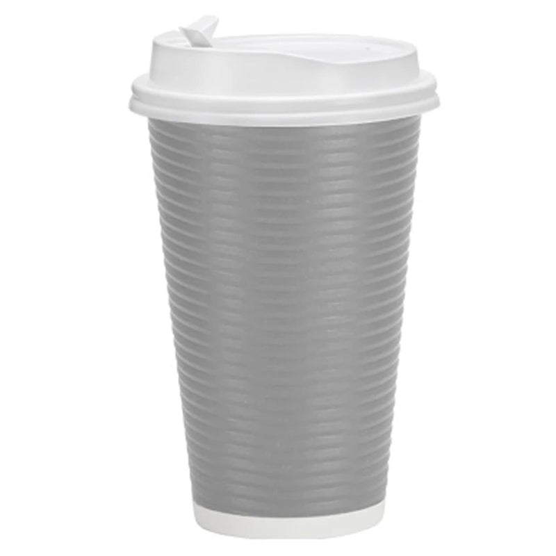 Load image into Gallery viewer, Paper Cup Ripple Hot Cold Silver with lid 16 oz Paper Cups VeZee
