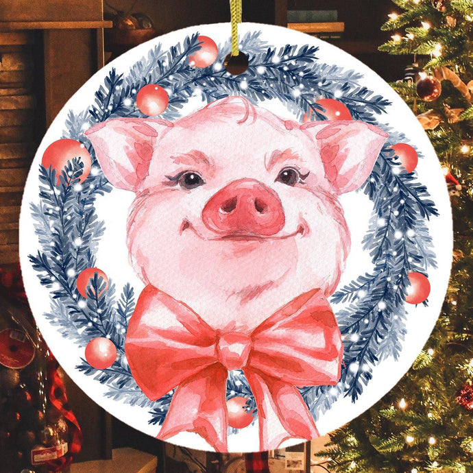 Pig in Christmas Wreath Ornament Gift OrnamentallyYou