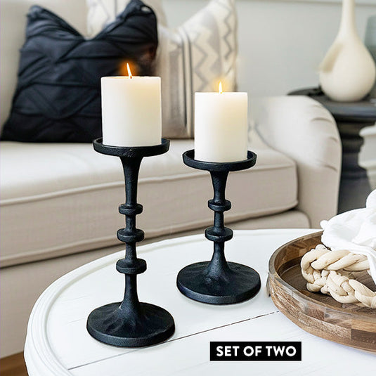 Black Cast Iron Pillar Candle Holders, Set of 2 General ABH