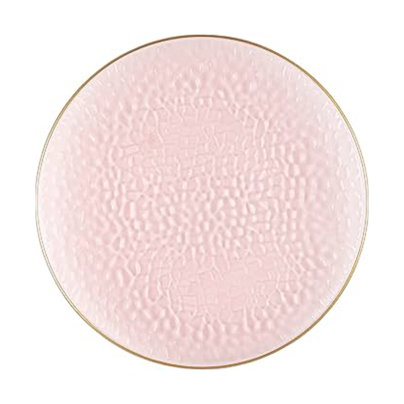 Load image into Gallery viewer, Organic Hammered Pink Gold Rim 7″ Plates Tablesettings Blue Sky
