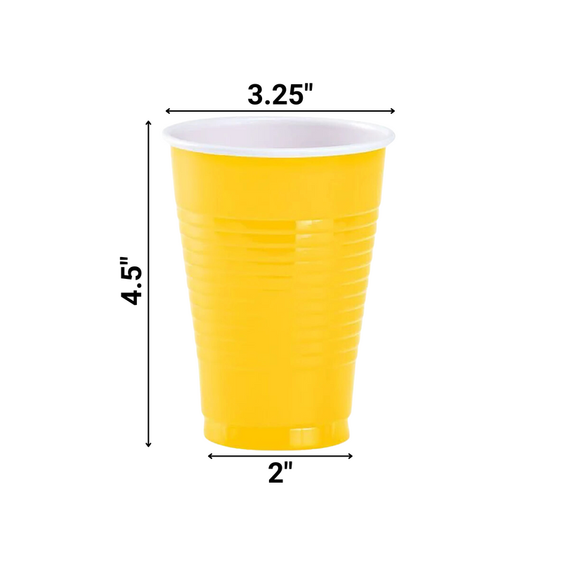 Load image into Gallery viewer, Sunshine Yellow Co-Ex Plastic Cup 12 oz Cups Party Dimensions
