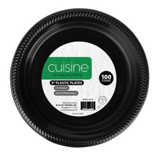 Cusine 9" Light Weight Black Plastic Plates Disposable Plates Blue Sky