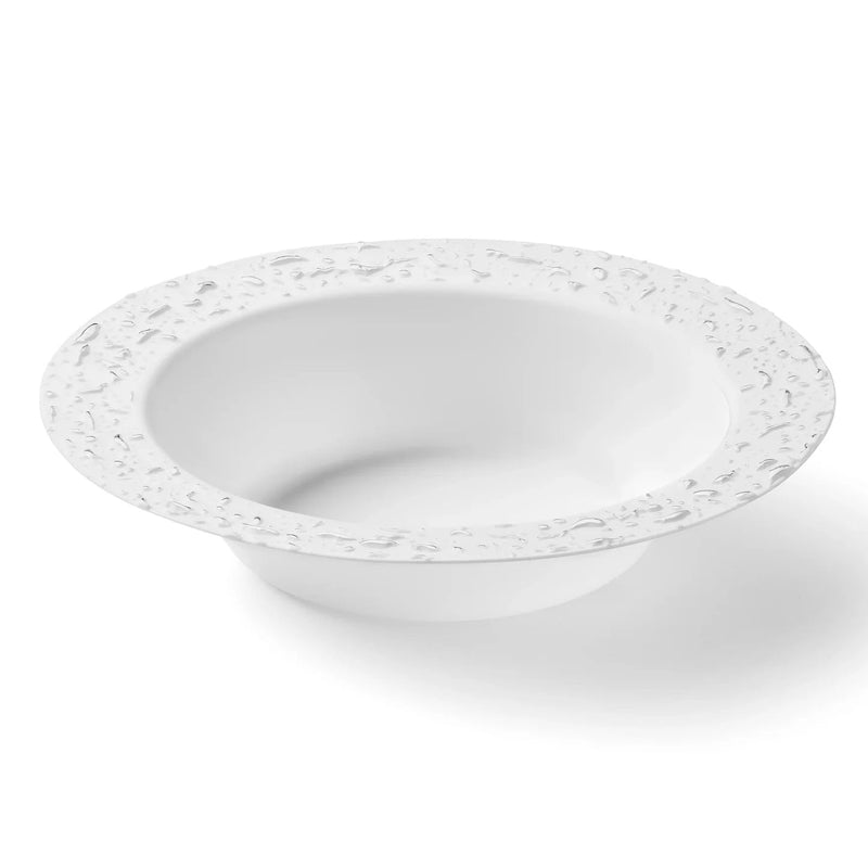 Load image into Gallery viewer, White and Silver Round Plastic Bowls 12oz - Pebbled Decorline
