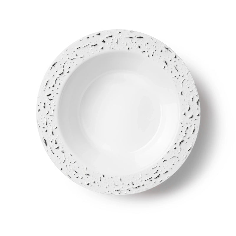 Load image into Gallery viewer, White and Silver Round Plastic Bowls 12oz - Pebbled Decorline
