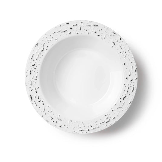 White and Silver Round Plastic Bowls 12oz - Pebbled Decorline