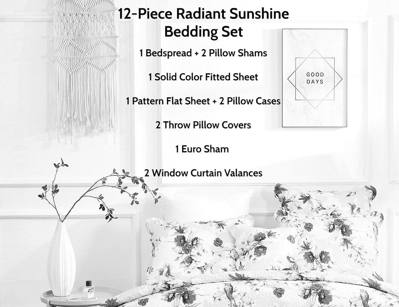 Load image into Gallery viewer, Bedding Bed in a Bag Bundle Set - Radiant Sunshine Yellow Hummingbirds Floral Bedding Set Collection DaDalogy Bedding Collection
