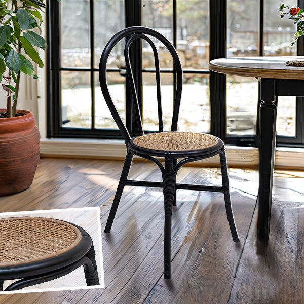 Mid-Century Black Wood and Rattan Dining Chair Whats trending ABH