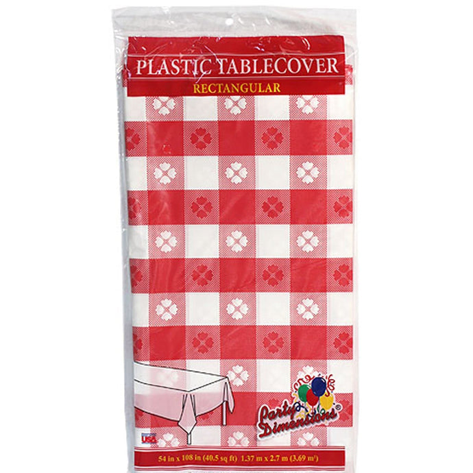 Tablecover Plastic Red Gingham Rectangular 54'' X 108'' Table Cover Party Dimensions