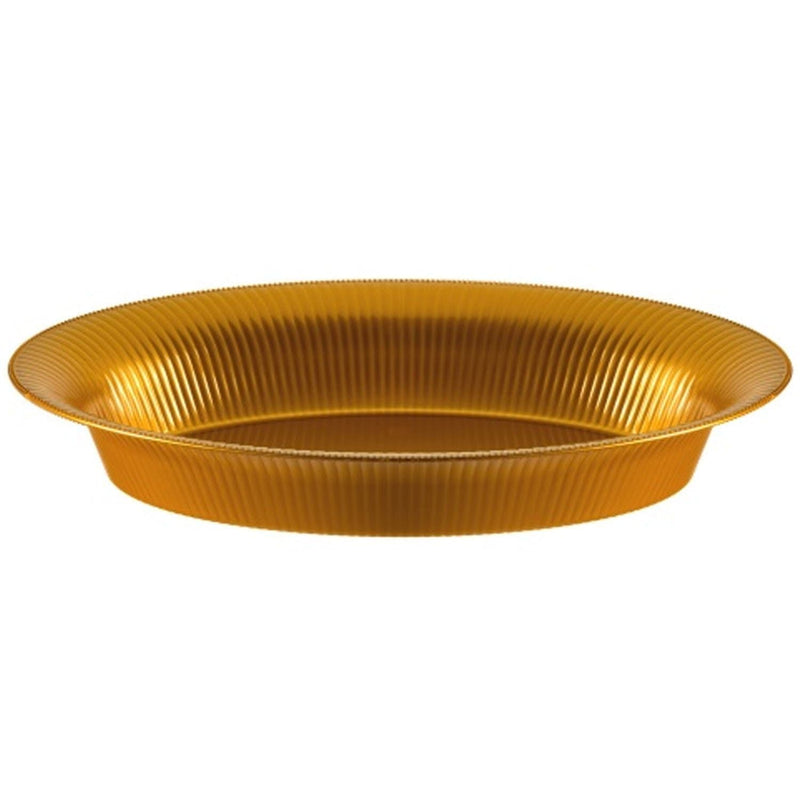 Load image into Gallery viewer, Ridged Gold Oval Plastic Bowl 11&#39;&#39; x 16&#39;&#39; Serverware Hanna K Signature
