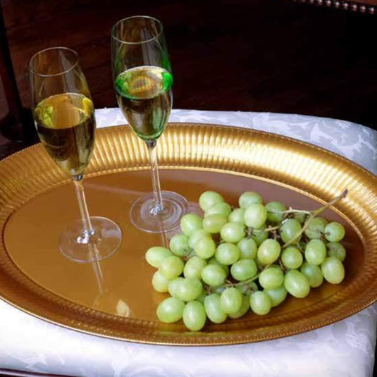 Gold Oval Heavy Weight Plastic Tray14" X 21'' Serverware Party Dimensions