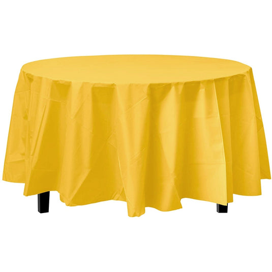 TableCloth Plastic Disposable Round Sunshine Yellow 84'' Table Cover Party Dimensions