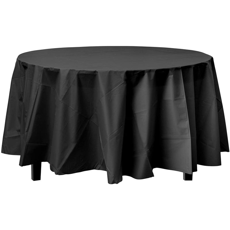 Load image into Gallery viewer, *WHOLESALE* TableCloth Plastic Disposable Round Black 84&#39;&#39;:36CT Table Cover Party Dimensions
