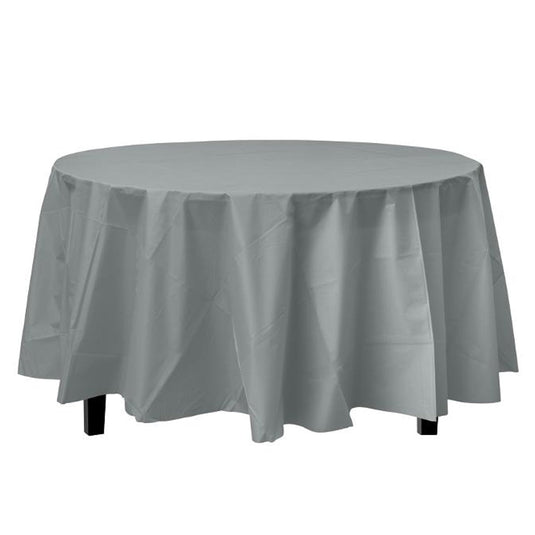 *WHOLESALE* TableCloth Plastic Disposable Round Silver 84'':36CT Table Cover Party Dimensions