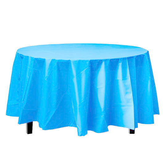 *WHOLESALE* TableCloth Plastic Disposable Round Island Blue 84'':36CT Table Cover Party Dimensions