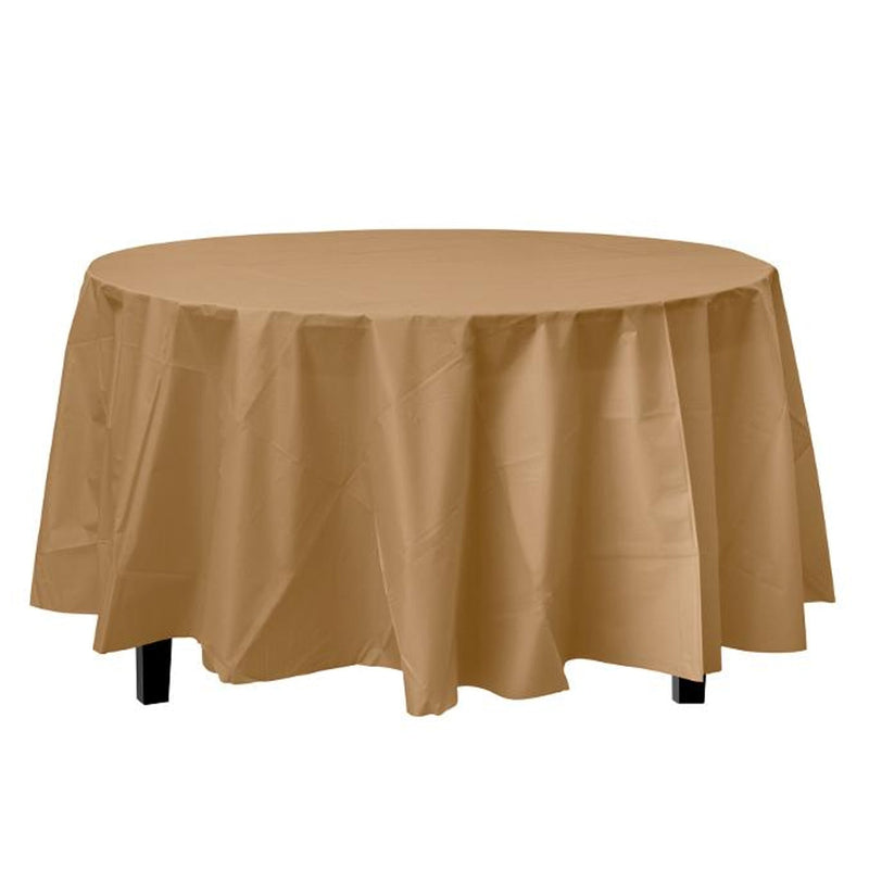 Load image into Gallery viewer, *WHOLESALE* TableCloth Plastic Disposable Round Gold 84&#39;&#39;:36CT Table Cover Party Dimensions
