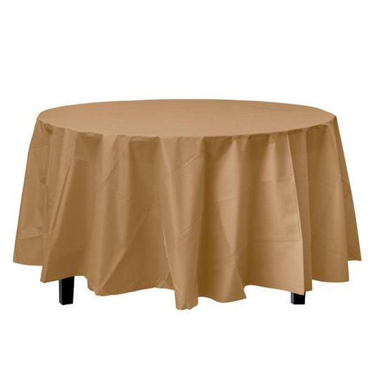 *WHOLESALE* TableCloth Plastic Disposable Round Gold 84'':36CT Table Cover Party Dimensions