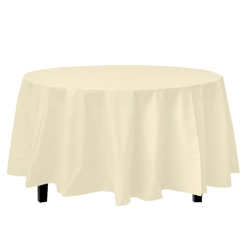 Load image into Gallery viewer, *WHOLESALE* TableCloth Plastic Disposable Round Ivory 84&#39;&#39;:36CT Tablesettings Party Dimensions
