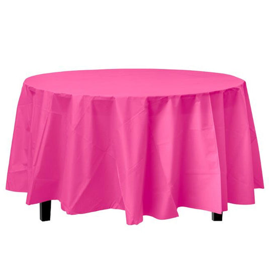 TableCloth Plastic Disposable Round Hot Pink 84'' Table Cover Party Dimensions