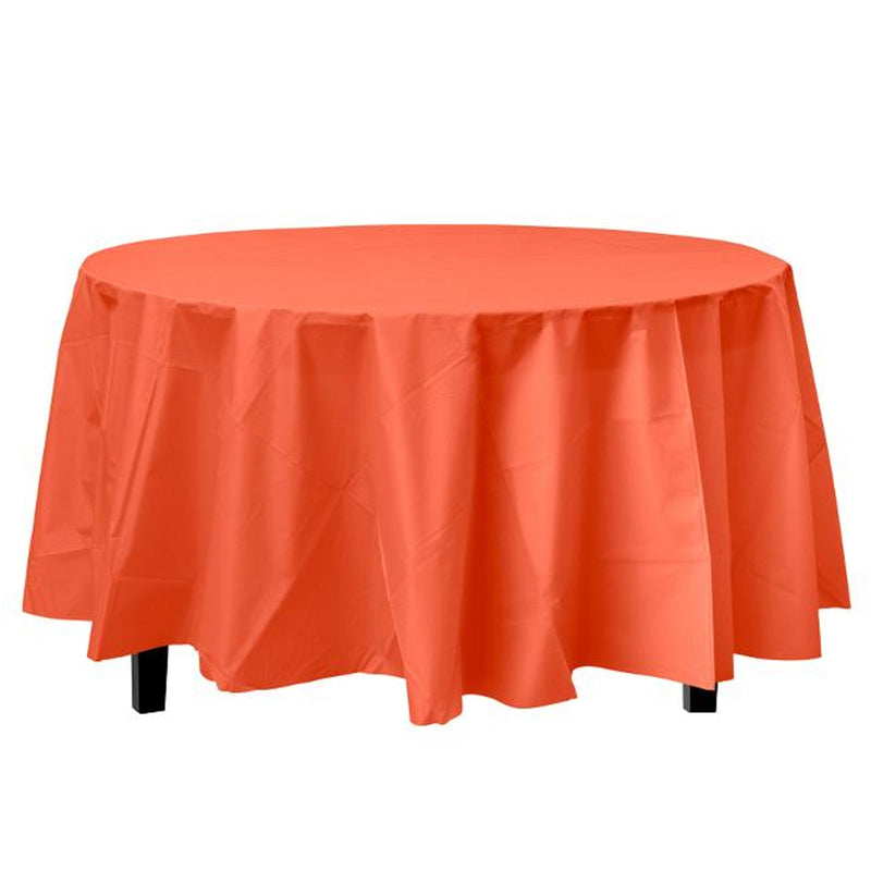 Load image into Gallery viewer, TableCloth Plastic Disposable Round Orange 84&#39;&#39; Table Cover Party Dimensions
