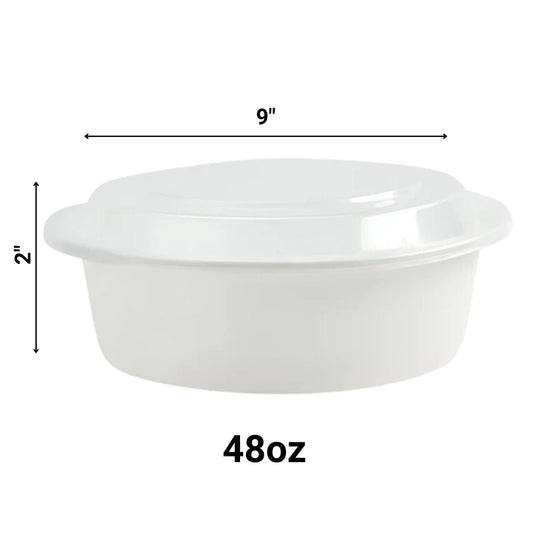 48oz Extra Strong Quality White Round Disposable Meal Prep/ Bento Box Container Food Storage & Serving VeZee