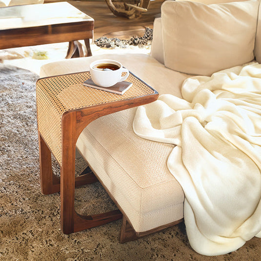 Woven Cane Wood Side Table Whats trending KAL