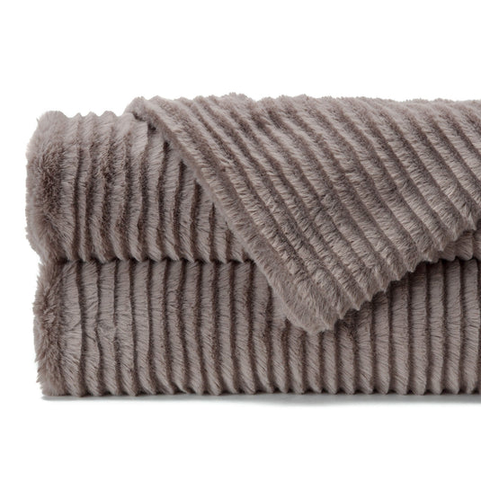 Stripe Textured Faux Fur Throw Blanket Collective Chanasya