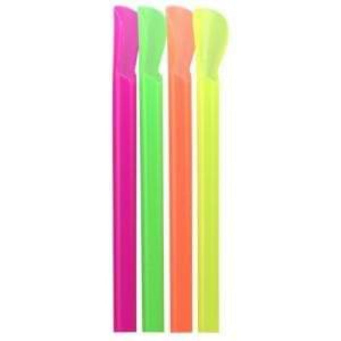 Neon Disposable Plastic Straws for Smoothie Cups Spoon Style 10