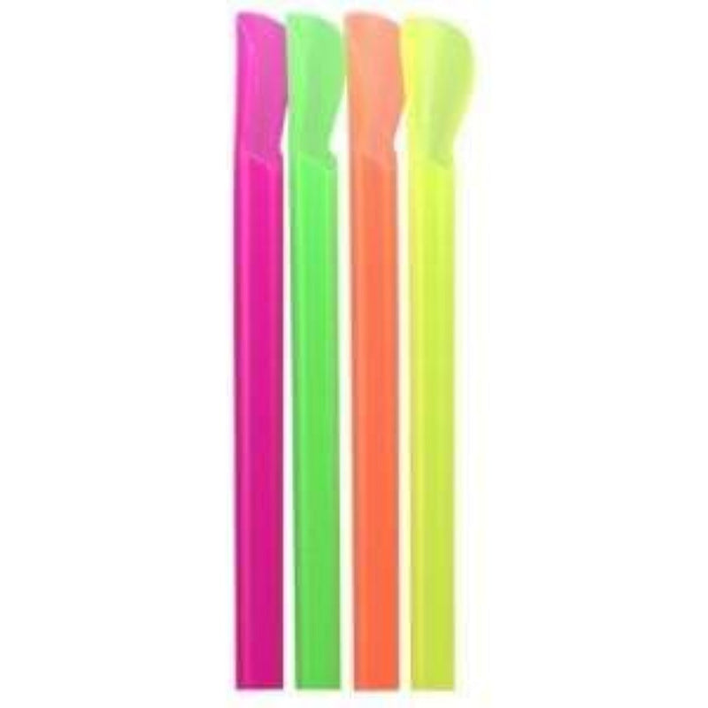 Load image into Gallery viewer, Neon Disposable Plastic Straws for Smoothie Cups Spoon Style 10&quot; Tops &amp; Straw Party Dimensions
