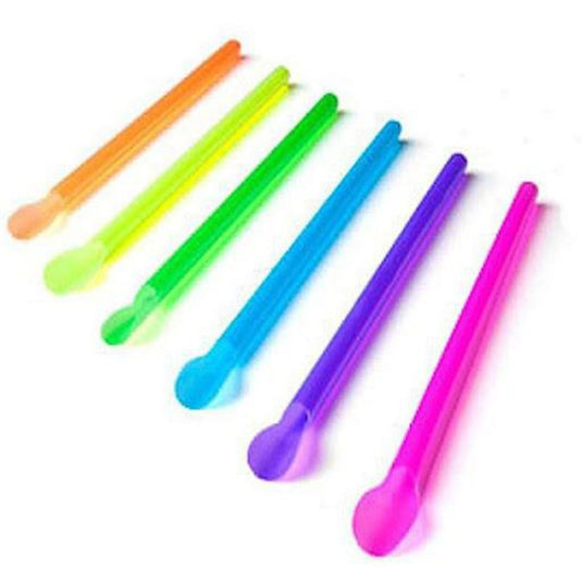 Neon Disposable Plastic Straws for Smoothie Cups Spoon Style 10" Tops & Straw Party Dimensions