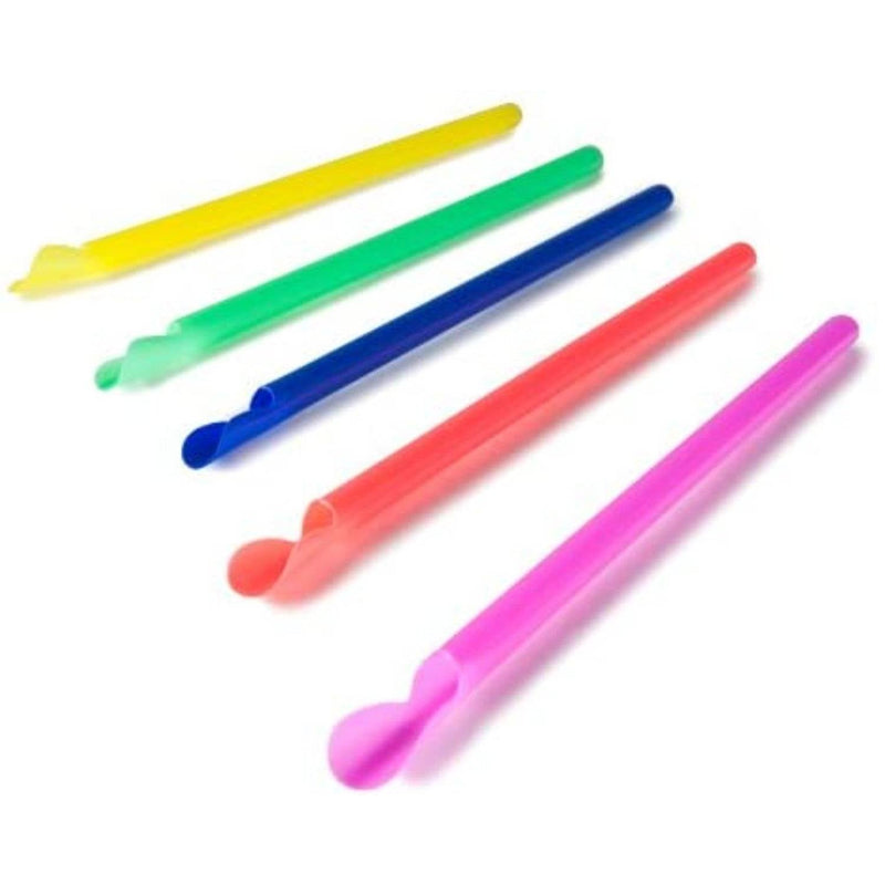 Load image into Gallery viewer, Neon Disposable Plastic Straws for Smoothie Cups Spoon Style 10&quot; Tops &amp; Straw Party Dimensions
