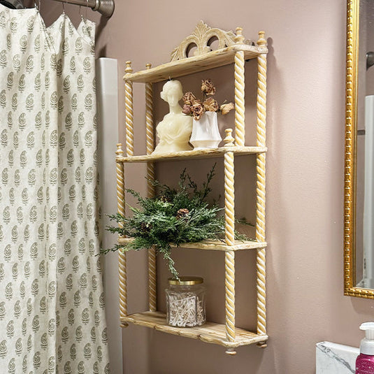 34 Inch Turned Wood Wall Shelf with Three Shelves Whats trending ABH